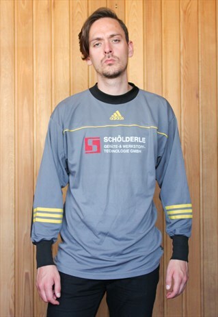 VINTAGE 1990S GREY LONG-SLEEVED ADIDAS FOOTBALL SHIRT