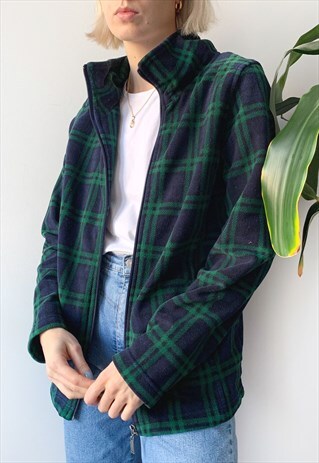 VINTAGE 90'S UNISEX AUTUMN SPORT CHECK FULL ZIP FLEECE