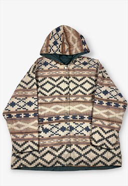 Vintage Aztec Patterned Hooded Fleece Jacket 3XL BV15572