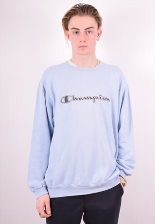 CHAMPION MENS VINTAGE SWEATSHIRT JUMPER LARGE BLUE 90S