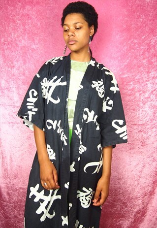 GREY BLACK LONG KIMONO STYLE