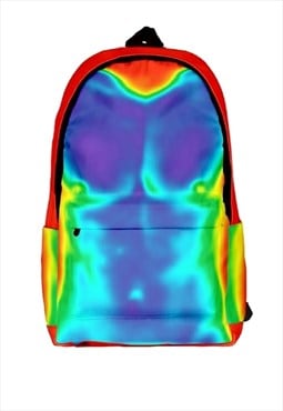 Thermal print backpack raver bag male body rucksack in blue