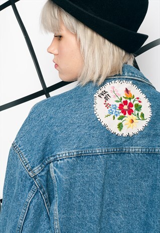 REWORKED DENIM JACKET W FLORAL EMBROIDERY