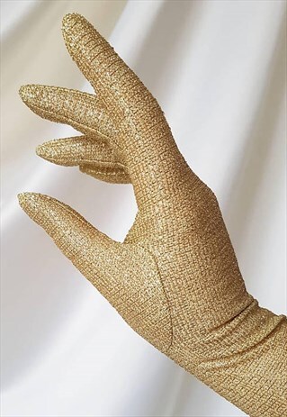 VINTAGE 50S GOLD LUREX GLITTER ELBOW-LENGTH GLOVES / WEDDING