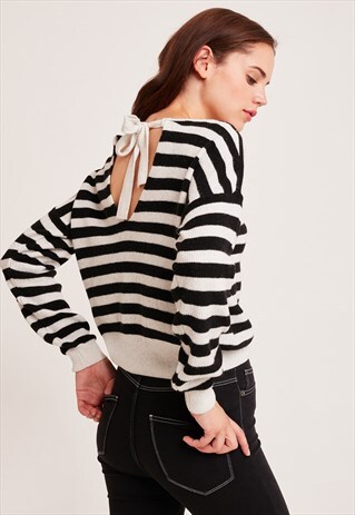 SUBDUED STRIPED BACK BOW JUMPER