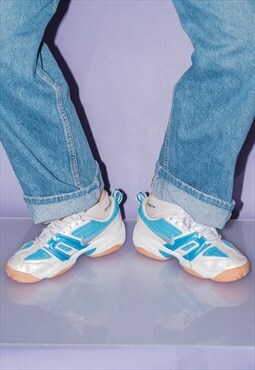 90's Vintage ugly dad sneakers in white pearl and turquoise