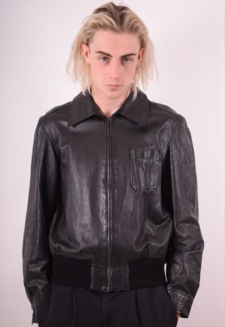 MENS VINTAGE LEATHER JACKET SMALL BLACK 90S