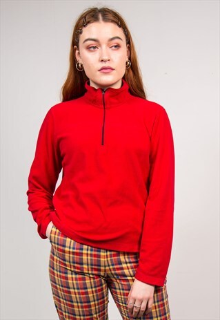 VINTAGE 90'S RED QUARTER ZIP FLEECE JUMPER