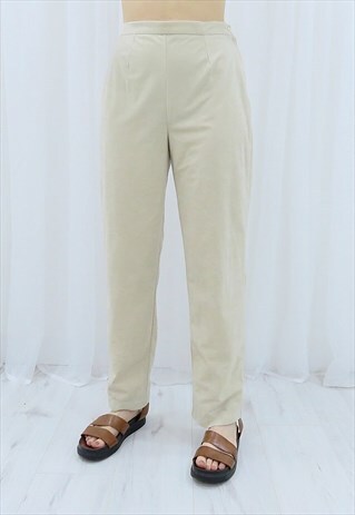 90S VINTAGE CREAM VELVET HIGH WAISTED TROUSERS