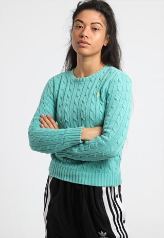 90S POLO RALPH LAUREN EMBROIDERED LOGO CABLE KNIT SWEATSHIRT