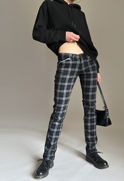 Y2K vintage black checkered low waist skinny trousers