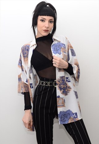 VINTAGE 90'S NATURE ABSTRACT PATTERNED BOYFRIEND SHIRT
