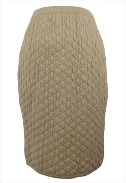 Vintage 80s Wool Pencil Skirt Mod Quilted High Rise Tan