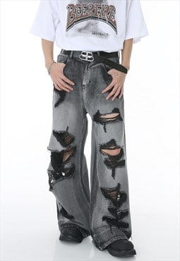 Unisex ripped floor mopping jeans S VOL.4