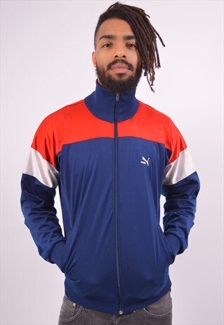 VINTAGE PUMA TRACKSUIT TOP JACKET NAVY BLUE