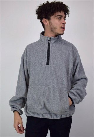 VINTAGE 90'S CHAMPION GREY 1/4 ZIP FLEECE WITH POCKET