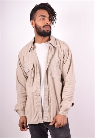 LEE MENS VINTAGE SHIRT LARGE BEIGE 90S