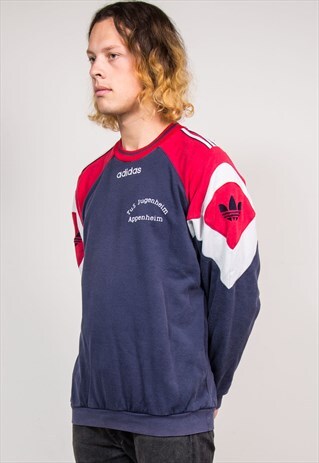 ADIDAS VINTAGE 90'S NAVY BLUE TREFOIL SWEATSHIRT JUMPER