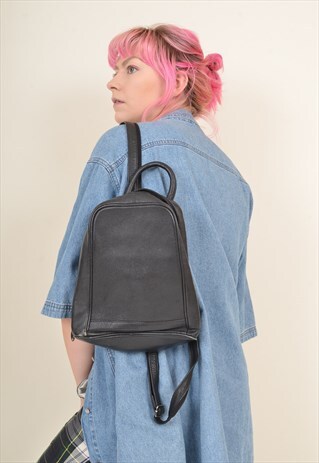 VINTAGE 90'S LEATHER BACKPACK HANDBAG BLACK