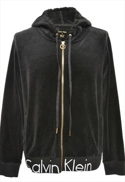 Black Calvin Klein Velvet Hooded Y2K Sweatshirt - XL