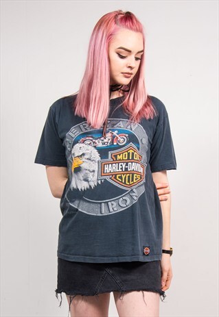 VINTAGE 90'S GREY AMERICAN IRON HARLEY DAVIDSON T-SHIRT