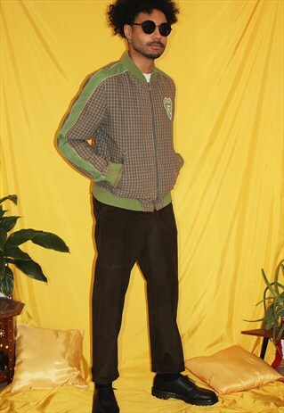 Y2K DIESEL GREEN CHECK BOMBER JACKET