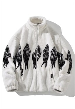 Skeleton fleece jacket faux fur skeleton bomber jacket white