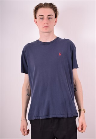 POLO RALPH LAUREN MENS VINTAGE T-SHIRT TOP MEDIUM BLUE 90S