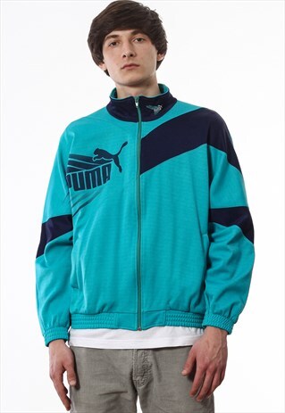 VINTAGE PUMA TRACKSUIT TRACK TOP 90S TURQUOISE BLUE BLACK