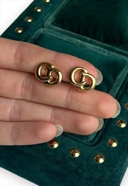Vintage Dior earrings CD monogram logo gold tone