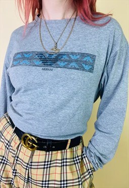 Vintage 90s Emporio Armani Grey Long Sleeve Graphic T-Shirt