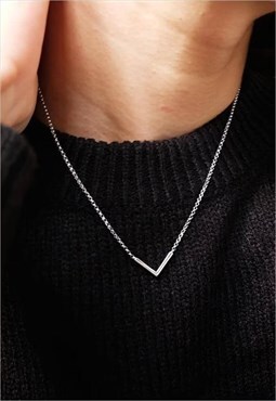 V Chevron Chain Necklace Women Sterling Silver Necklace