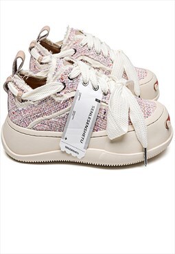 Chunky sole canvas shoes retro sneakers skate shoes in pink