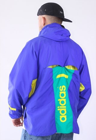 RARE VINTAGE MENS ADIDAS RUNNING HOODED BIG LOGO JACKET