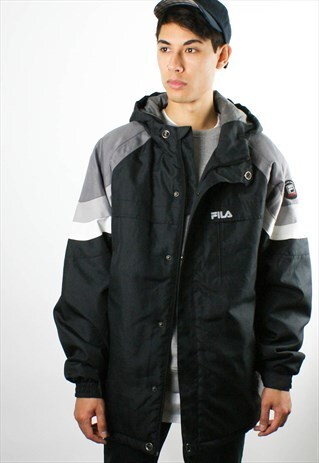 FILA BLACK 1990S PADDED COAT/ JACKET, HOOD