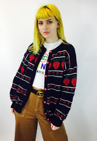 VINTAGE STRAWBERRY WOOL KNIT CARDIGAN