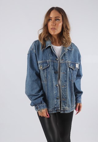 VINTAGE DENIM JACKET OVERSIZED FITTED UK 14 LARGE (HDR)