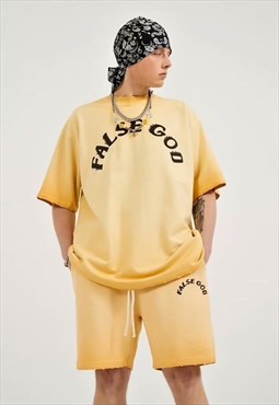 False god graffiti gradient sport set tie-dye shorts tee 