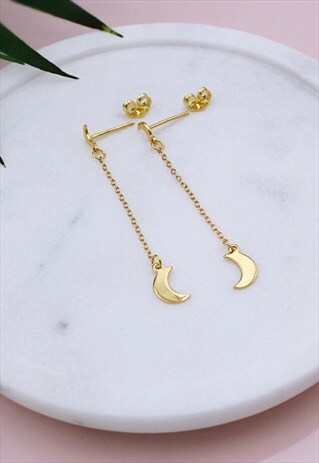 YELLOW GOLD VERMEIL CRESCENT MOON DROP EARRINGS