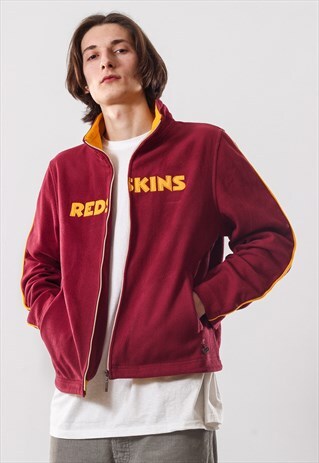 VINTAGE MEN REEBOK RED SKINS BIG LOGO FLEECE FULL ZIP JACKET