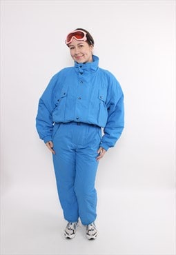 90s one piece ski suit in blue, vintage Italian snowsuit