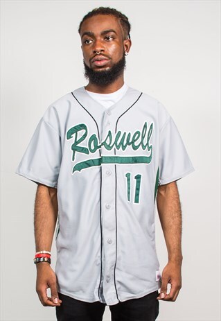 VINTAGE 90'S ROSWELL COLLEGE BASEBALL GREY USA JERSEY