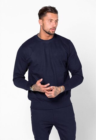 ESSENTIAL BLANK JUMPER SWEATER PULLOVER - NAVY BLUE