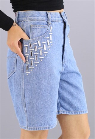 VINTAGE EMBELLISHED DENIM SHORTS TU5