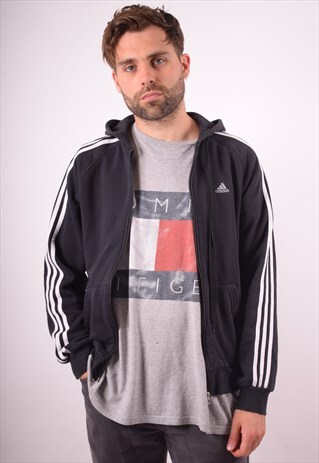 ADIDAS MENS VINTAGE HOODIE JACKET MEDIUM BLACK 90S