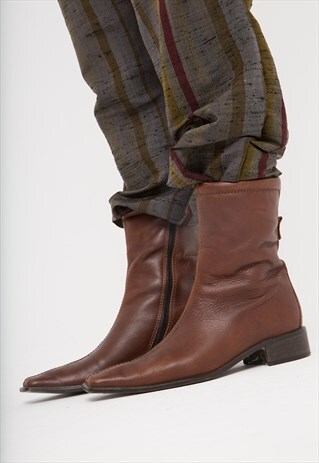 VINTAGE BROWN POINTY LEATHER BOOTS