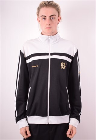 ADIDAS MENS VINTAGE TRACKSUIT TOP JACKET XL BLACK 90S
