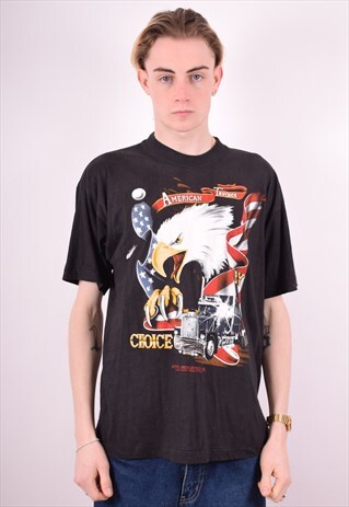 MENS VINTAGE T-SHIRT TOP LARGE BLACK 90S