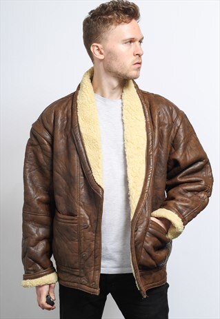 VINTAGE LEATHER AVIATOR FLEECE SHEEPSKIN JACKET