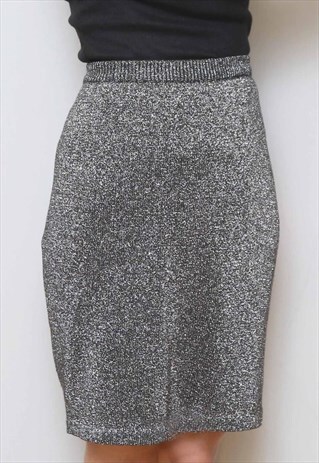 VINTAGE 1980'S SILVER METALLIC MIDI SKIRT